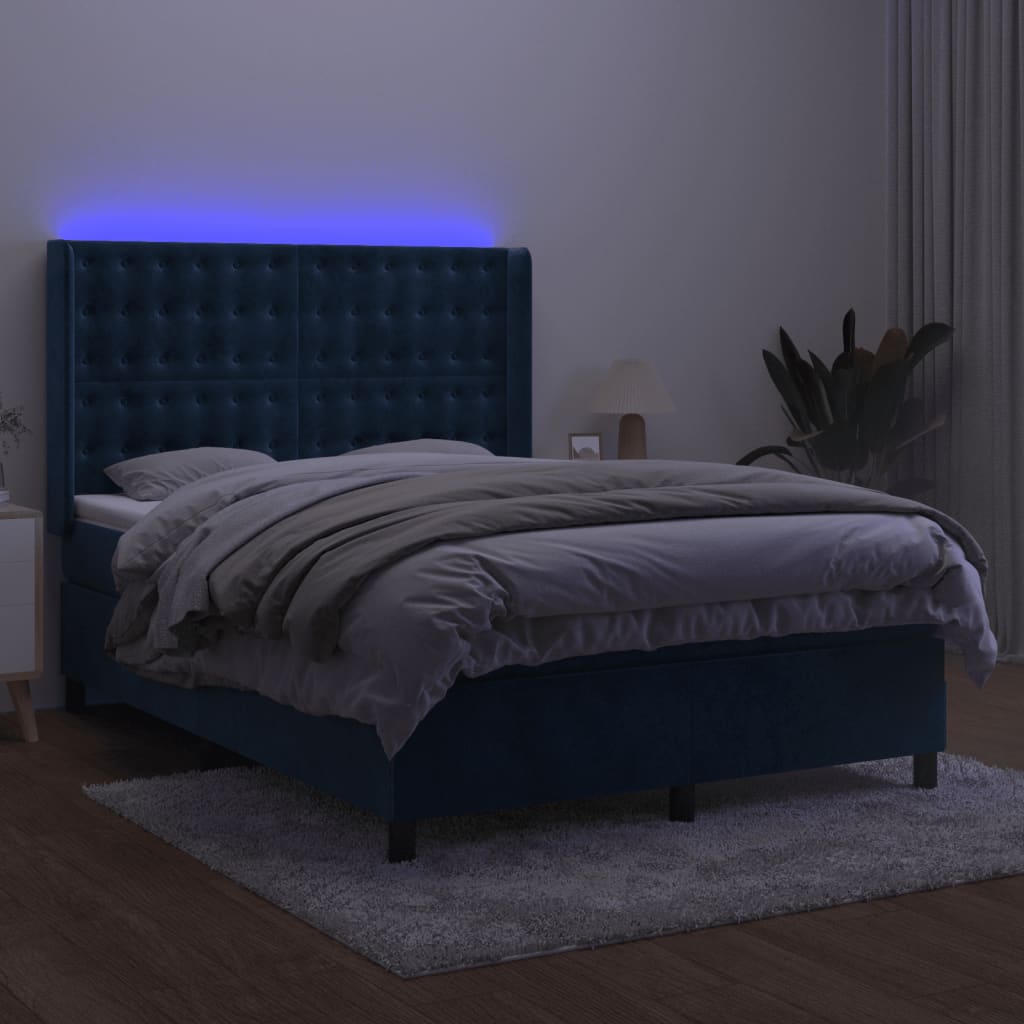 vidaXL Boxspring met matras en LED fluweel donkerblauw 140x200 cm afbeelding
