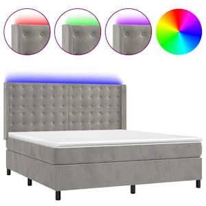 Box spring postel s matrací a LED světle šedá 160x200 cm samet - obrázek 2
