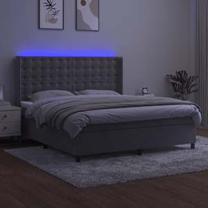 Box spring postel s matrací a LED světle šedá 160x200 cm samet - obrázek 3