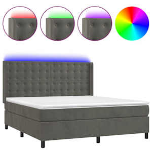 Box spring postel s matrací a LED tmavě šedá 160x200 cm samet - obrázek 2