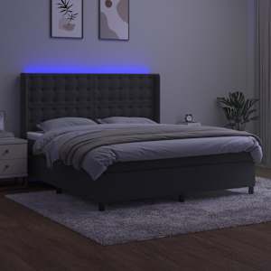 Box spring postelja z vzmetnico LED temno siva 160x200 cm žamet - slika 3