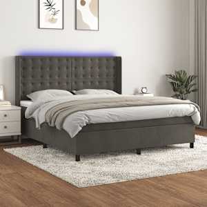 Box spring postel s matrací a LED tmavě šedá 160x200 cm samet - obrázek 1