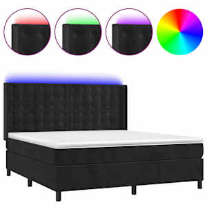 vidaXL kontinentaalvoodi madrats ja LED, must, 160x200 cm, samet