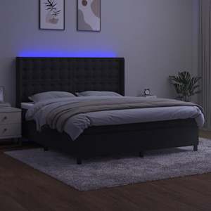 Box spring postelja z vzmetnico LED črna 160x200 cm žamet - slika 3