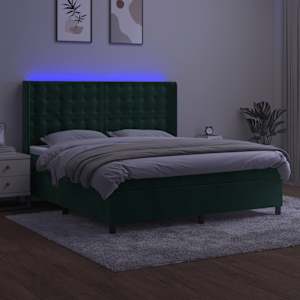 Box spring postel s matrací a LED tmavě zelená 160x200 cm samet - obrázek 3