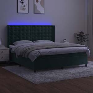 vidaXL Κρεβάτι Boxspring με Στρώμα & LED Σκ. Πράσινο 160x200εκ Βελούδο
