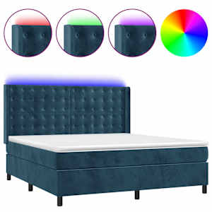 Box spring postel s matrací a LED tmavě modrá 160x200 cm samet - obrázek 2
