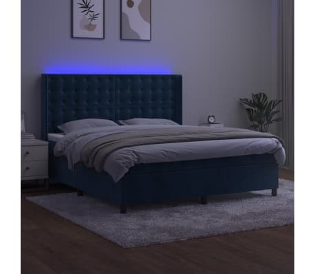 vidaXL Box spring postel s matrací a LED tmavě modrá 160x200 cm samet