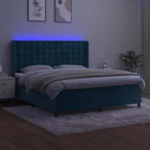 Box spring postel s matrací a LED tmavě modrá 160x200 cm samet - obrázek 4