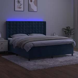 vidaXL Boxspring met matras en LED fluweel donkerblauw 160x200 cm