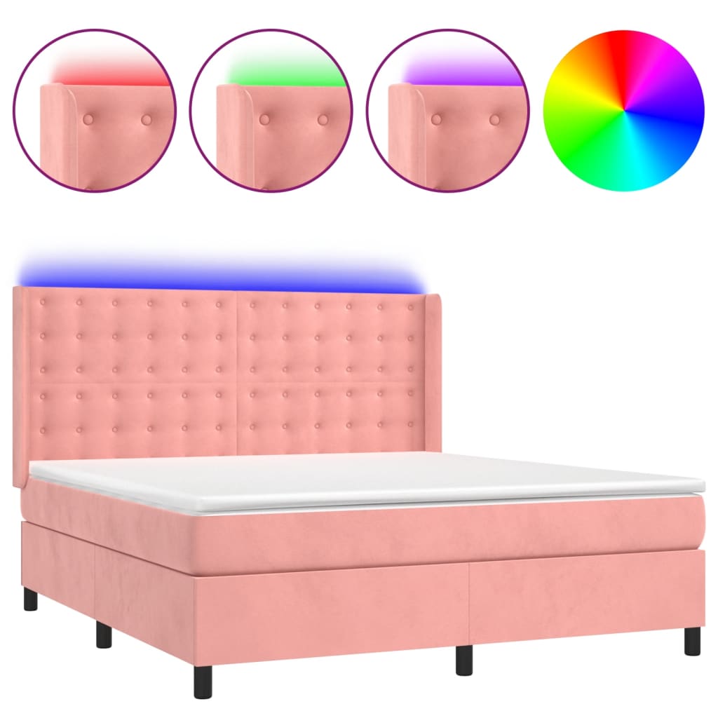 vidaXL Box spring postel s matrací a LED růžová 160x200 cm samet