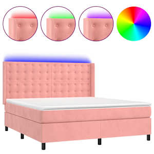 Box spring postel s matrací a LED růžová 160x200 cm samet - obrázek 2
