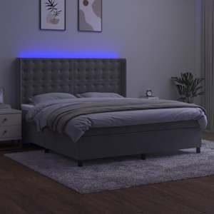 Box spring postel s matrací a LED světle šedá 180x200 cm samet - obrázek 3