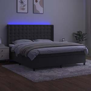 Box spring postelja z vzmetnico LED temno siva 180x200 cm žamet - slika 3