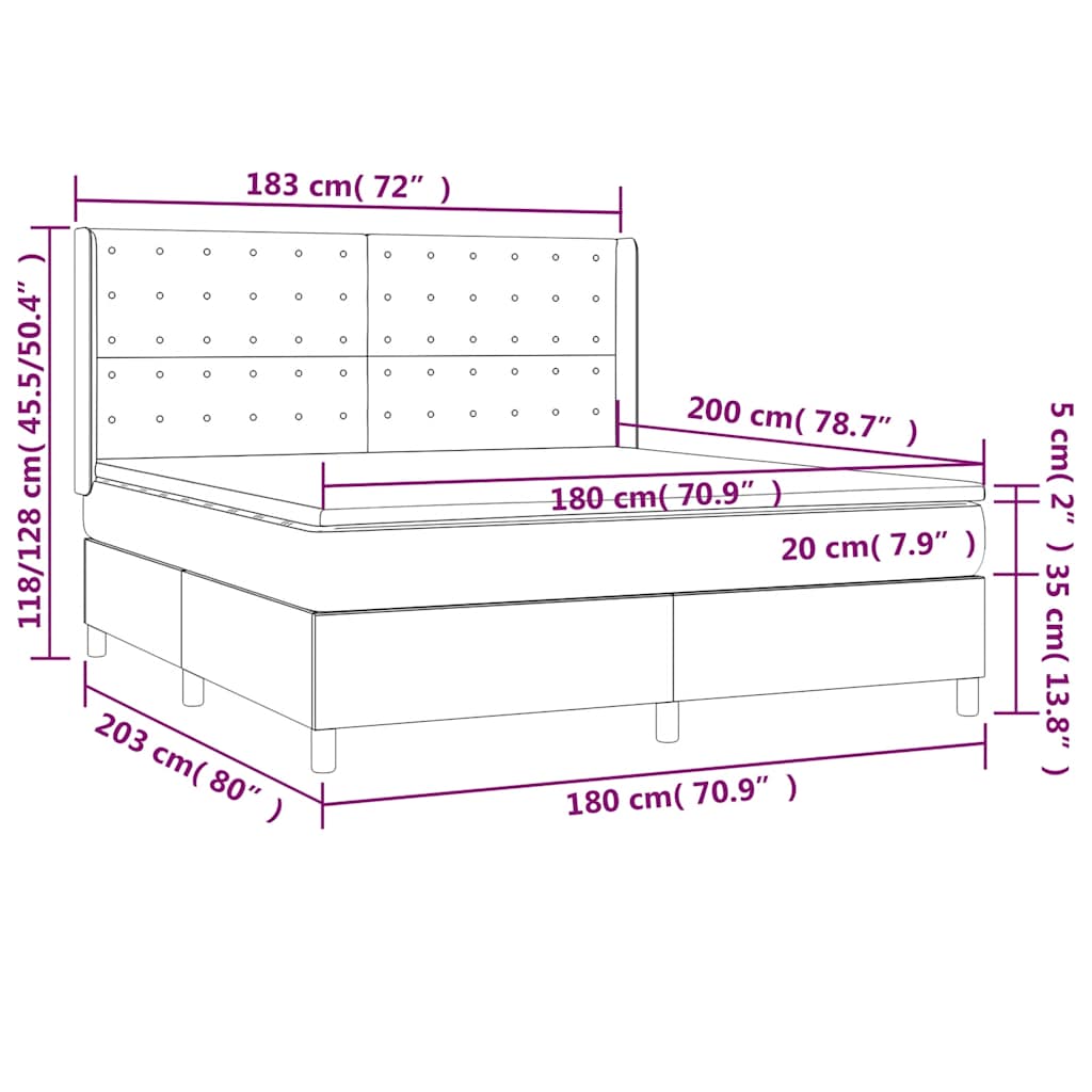 Box spring postelja z vzmetnico LED temno modra 180x200cm žamet - slika 9