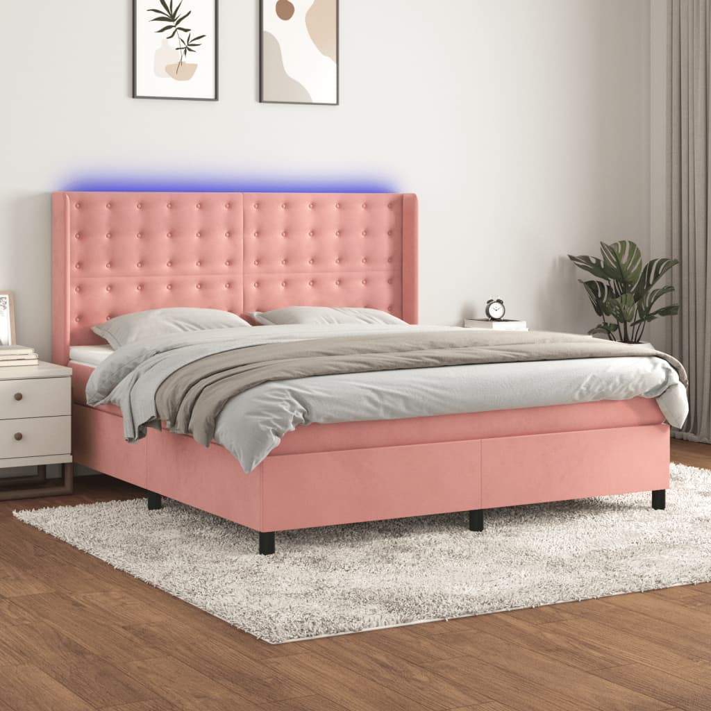 Sommier tapissier avec matelas et LED Rose 180x200 cm Velours