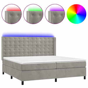 Box spring postel s matrací a LED světle šedá 200x200 cm samet - obrázek 2