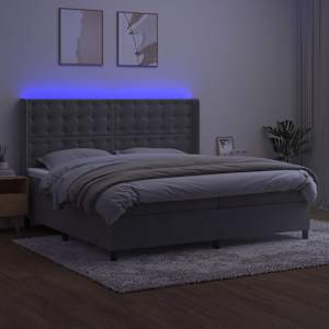 Box spring postel s matrací a LED světle šedá 200x200 cm samet - obrázek 3