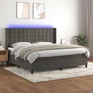 Box spring postel s matrací a LED tmavě šedá 200x200 cm samet - obrázek 1