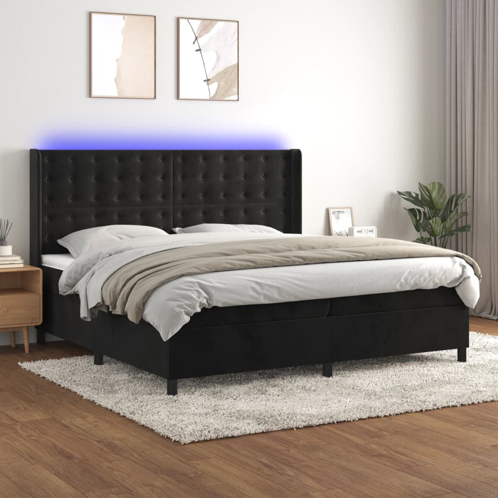 Sommier tapissier avec matelas et LED Noir 200x200 cm Velours