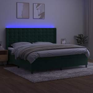 Box spring postel s matrací a LED tmavě zelená 200x200 cm samet - obrázek 3