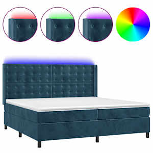 Box spring postel s matrací a LED tmavě modrá 200x200 cm samet - obrázek 2
