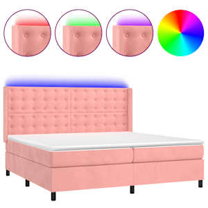 Box spring postel s matrací a LED růžová 200x200 cm samet - obrázek 2