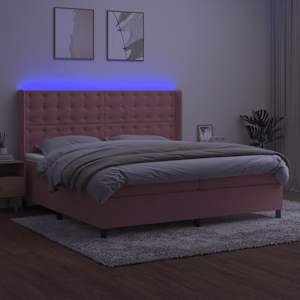 Box spring postelja z vzmetnico LED roza 200x200 cm žamet - slika 3