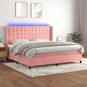 Box spring postel s matrací a LED růžová 200x200 cm samet - obrázek 1