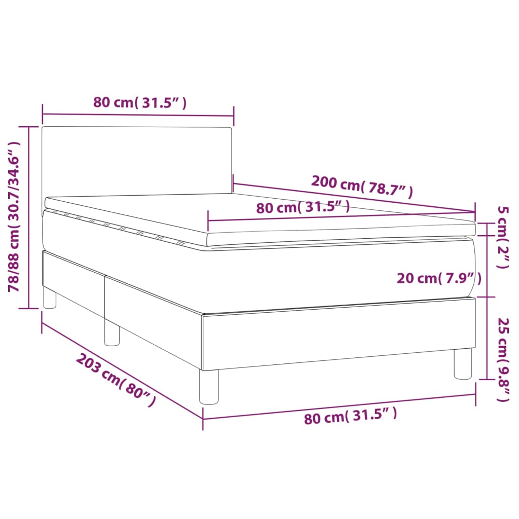 Box spring postel s matrací a LED světle šedá 80x200 cm textil