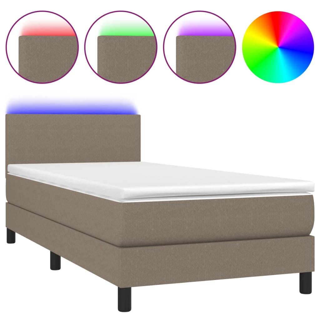 vidaXL Box spring postelja z vzmetnico LED taupe 80x200 cm blago