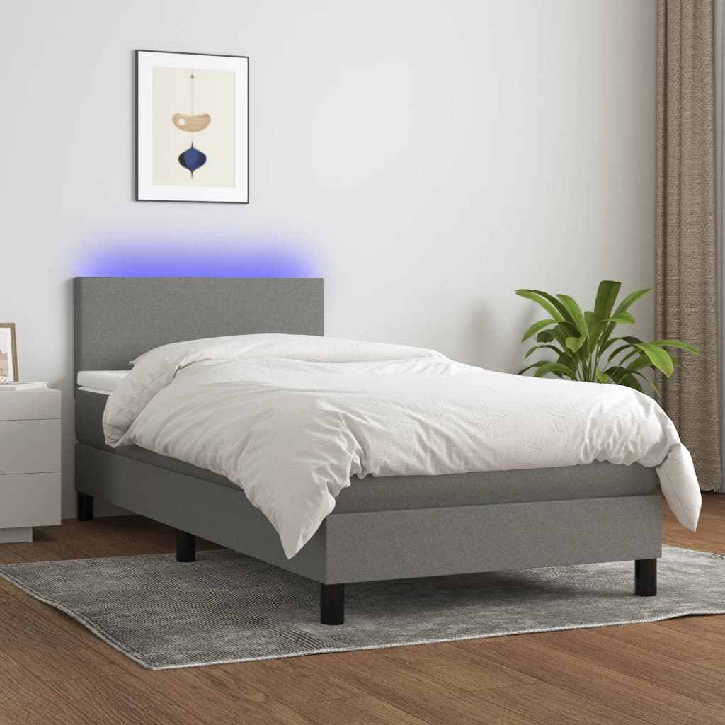 Boxspringbett mit Matratze & LED Dunkelgrau 90×190 cm Stoff