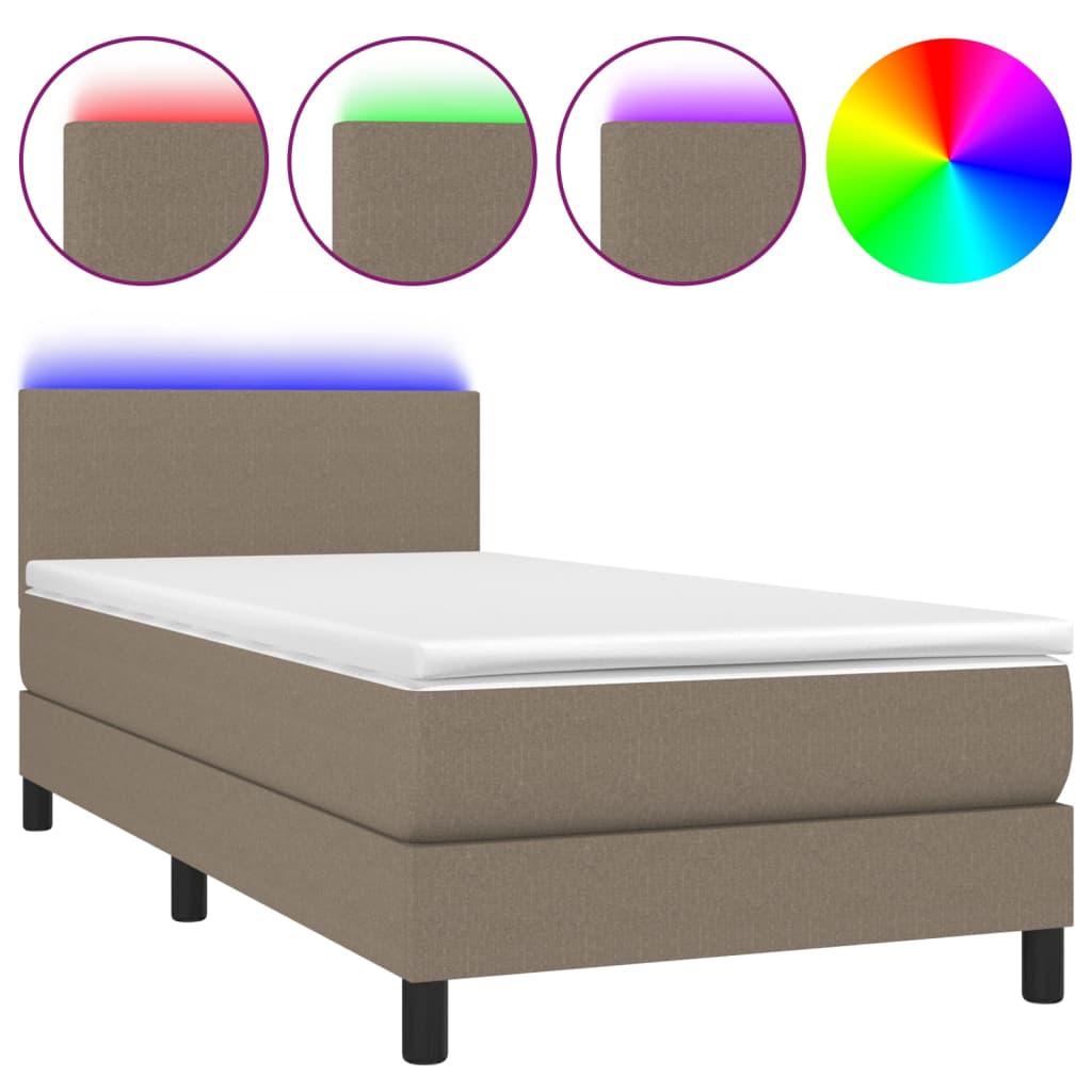 vidaXL Box spring postelja z vzmetnico LED taupe 90x190 cm blago