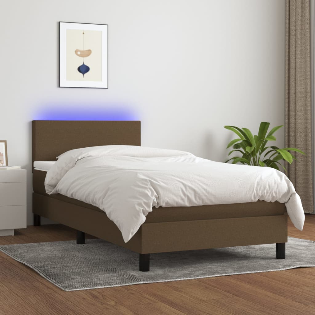 Boxspringbett mit Matratze & LED Dunkelbraun 90×200 cm Stoff