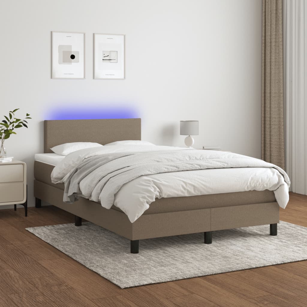 Sommier tapissier avec matelas et LED Taupe 120x200 cm Tissu