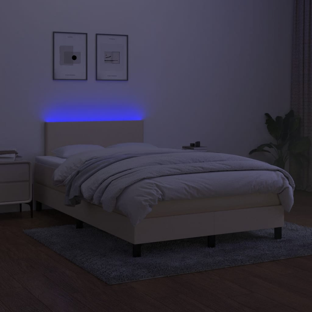 Box spring postel s matrací a LED krémová 120 x 200 cm textil