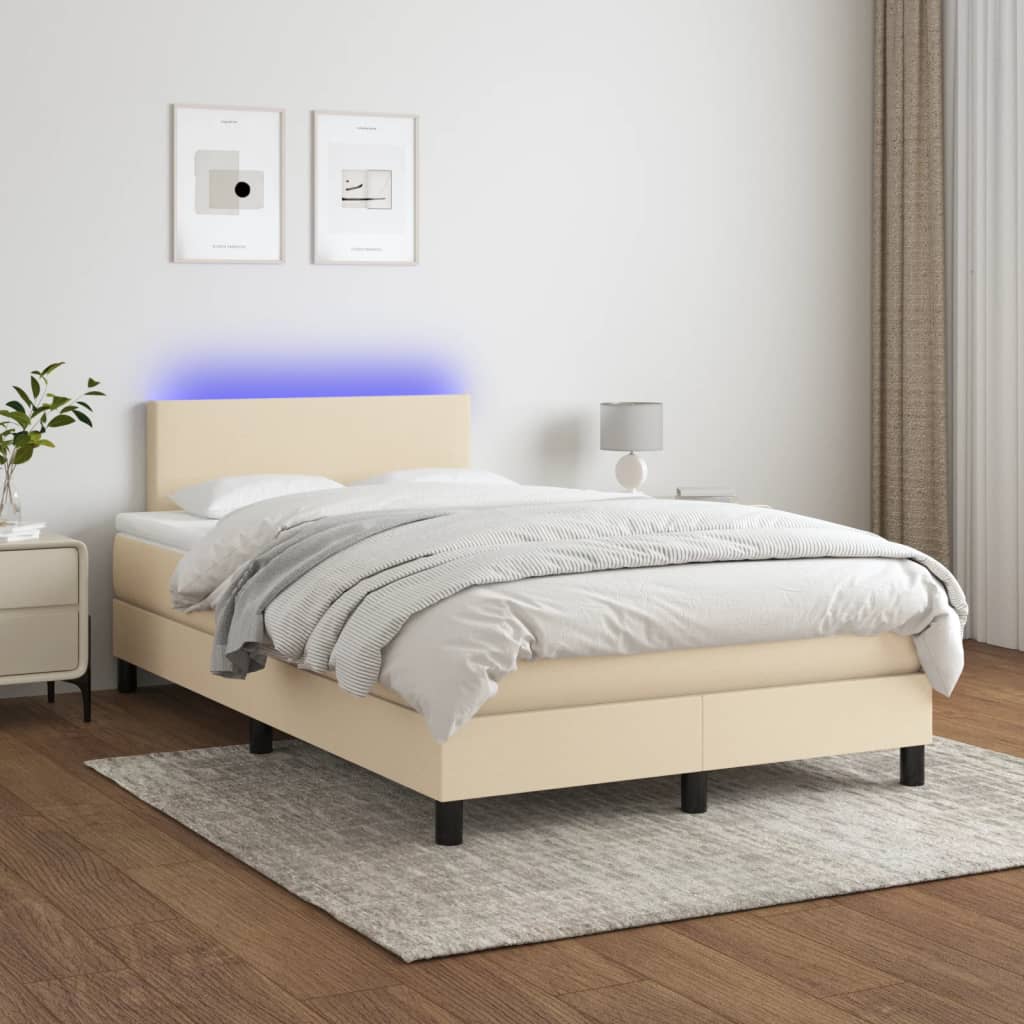 Box spring postel s matrací a LED krémová 120 x 200 cm textil