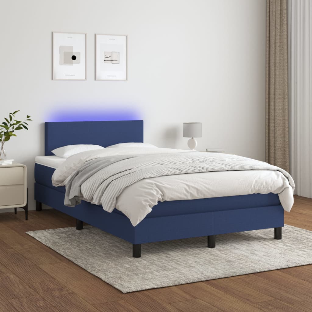 Sommier tapissier avec matelas et LED Bleu 120x200 cm Tissu