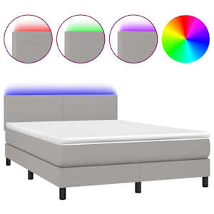 Box spring postel s matrací a LED světle šedá 140x190 cm textil - obrázek 2