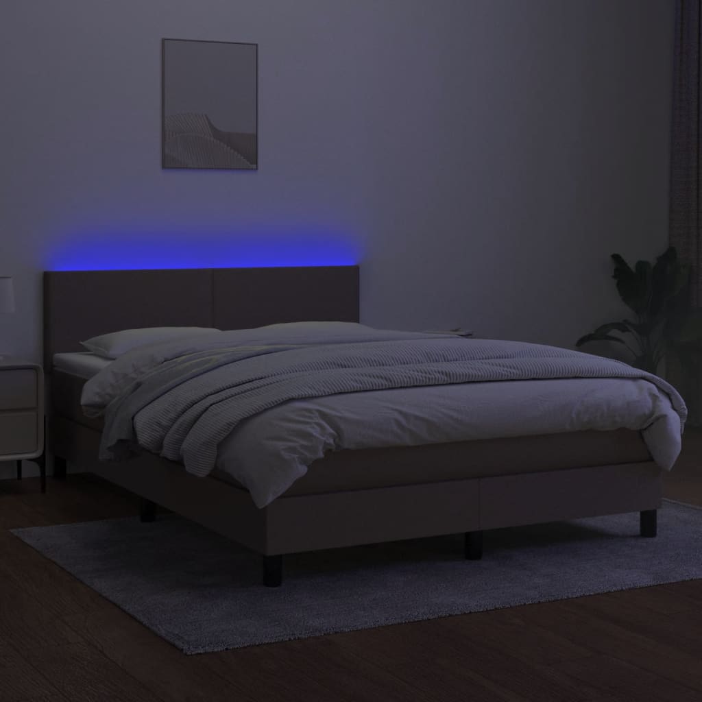 Box spring postelja z vzmetnico LED taupe 140x190 cm blago