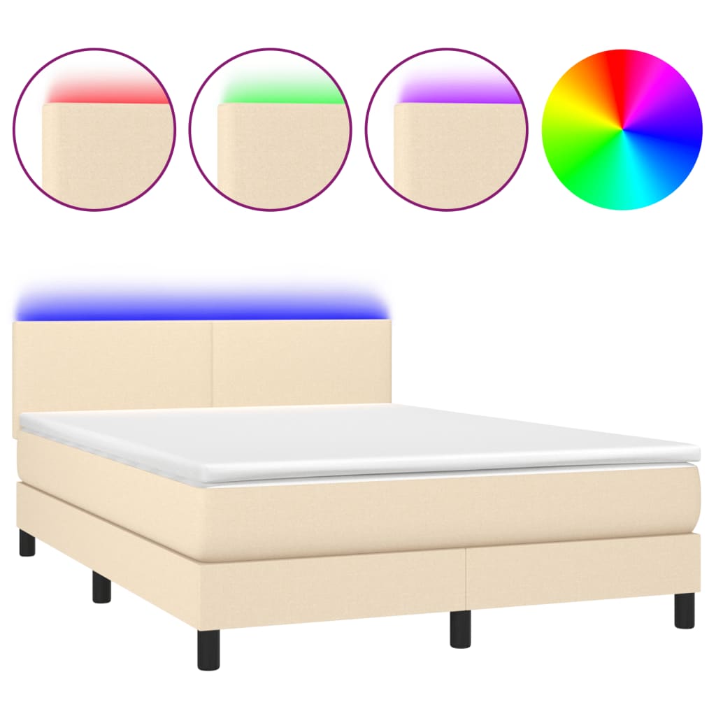 Thumbnail - vidaXL Boxspringbett mit Matratze & LED Creme 140x190 cm Stoff
