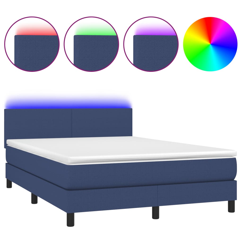 Thumbnail - vidaXL Boxspringbett mit Matratze & LED Blau 140x190 cm Stoff