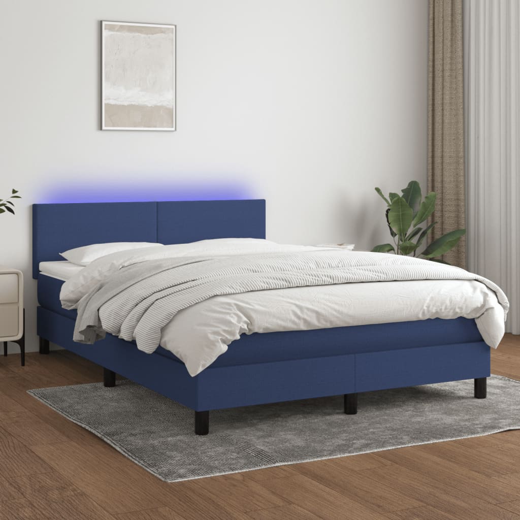 Boxspringbett mit Matratze & LED Blau 140×190 cm Stoff