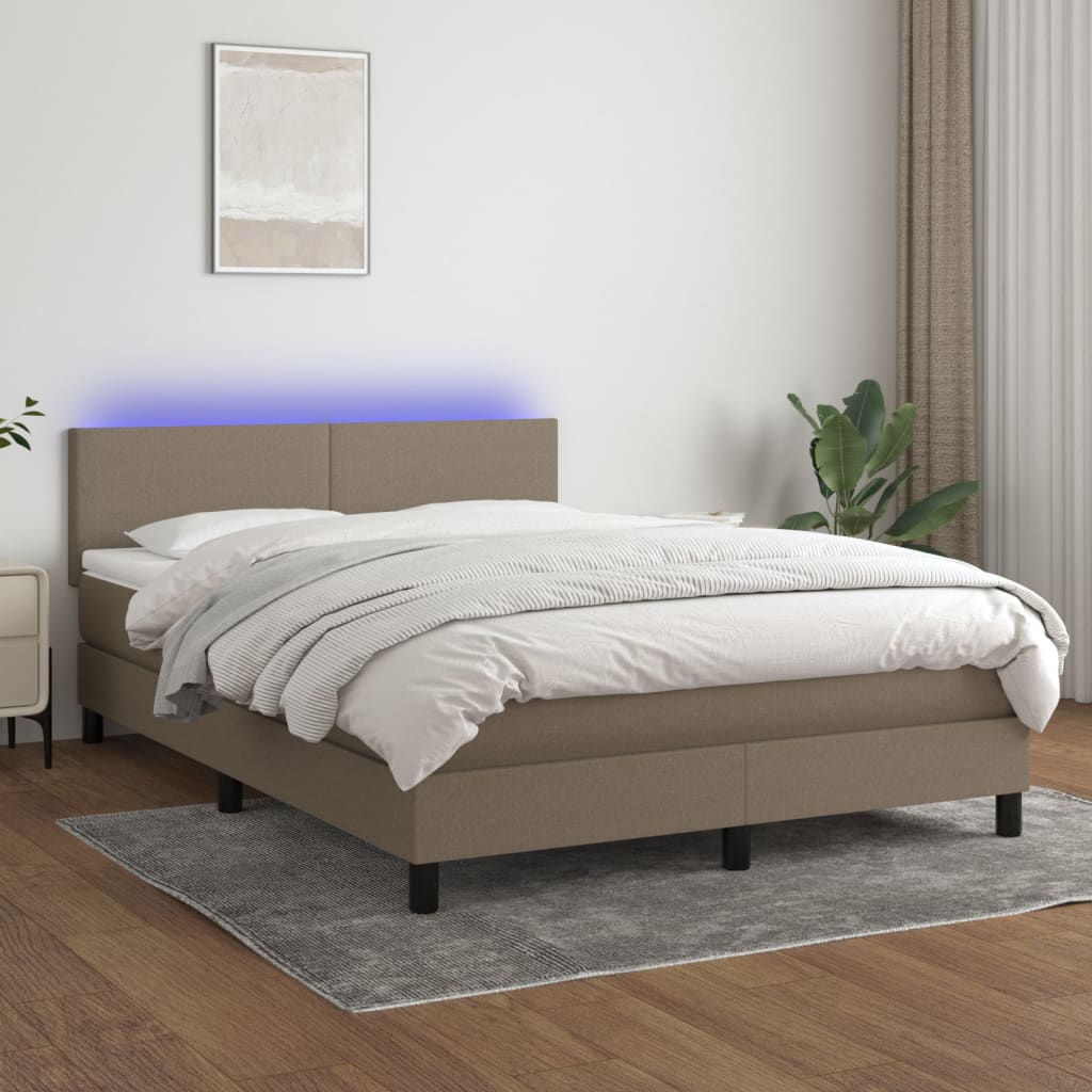 vidaXL Boxspringbett mit Matratze & LED Taupe 140x200 cm Stoff