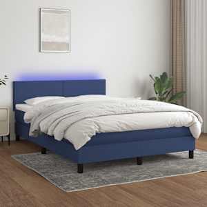 Box spring postelja z vzmetnico LED modra 140x200 cm blago