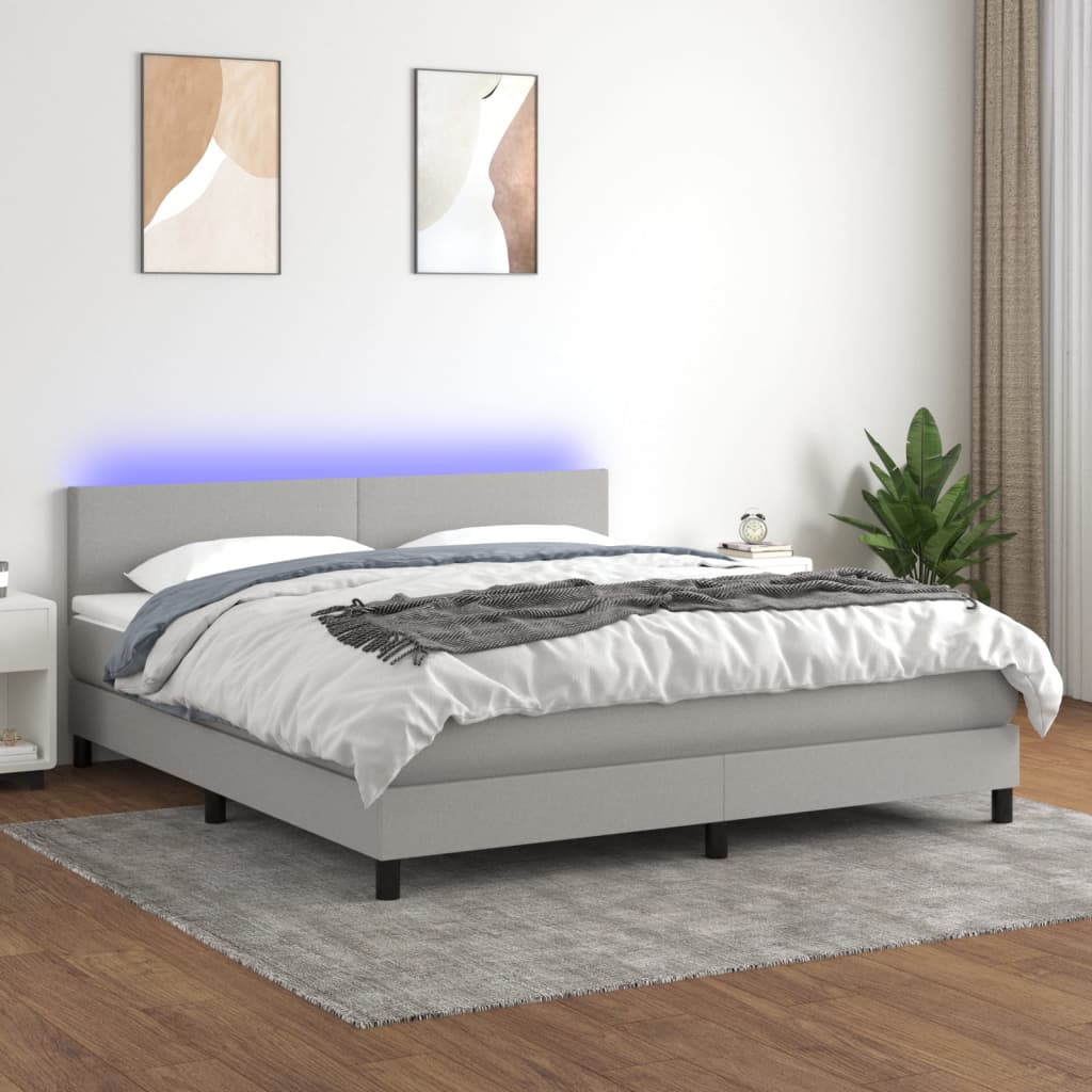 Krevet box spring s madracem LED svjetlosivi 160×200 cm tkanina Kreveti i dodaci za krevete Naručite namještaj na deko.hr