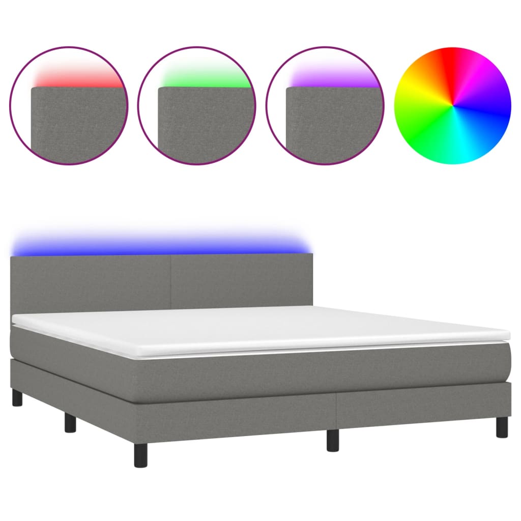 Box spring postel s matrací a LED tmavě šedá 160x200 cm textil