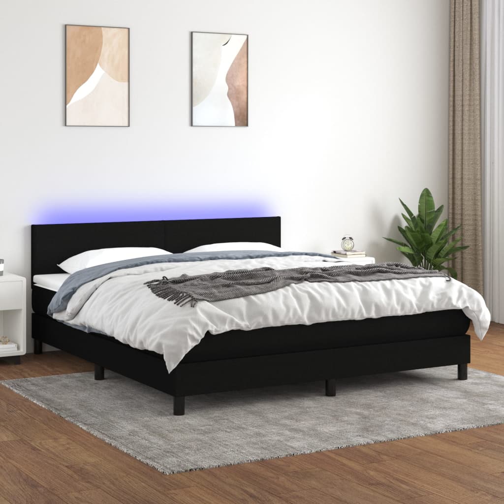 vidaXL Boxspringbett mit Matratze & LED Schwarz 160x200 cm Stoff