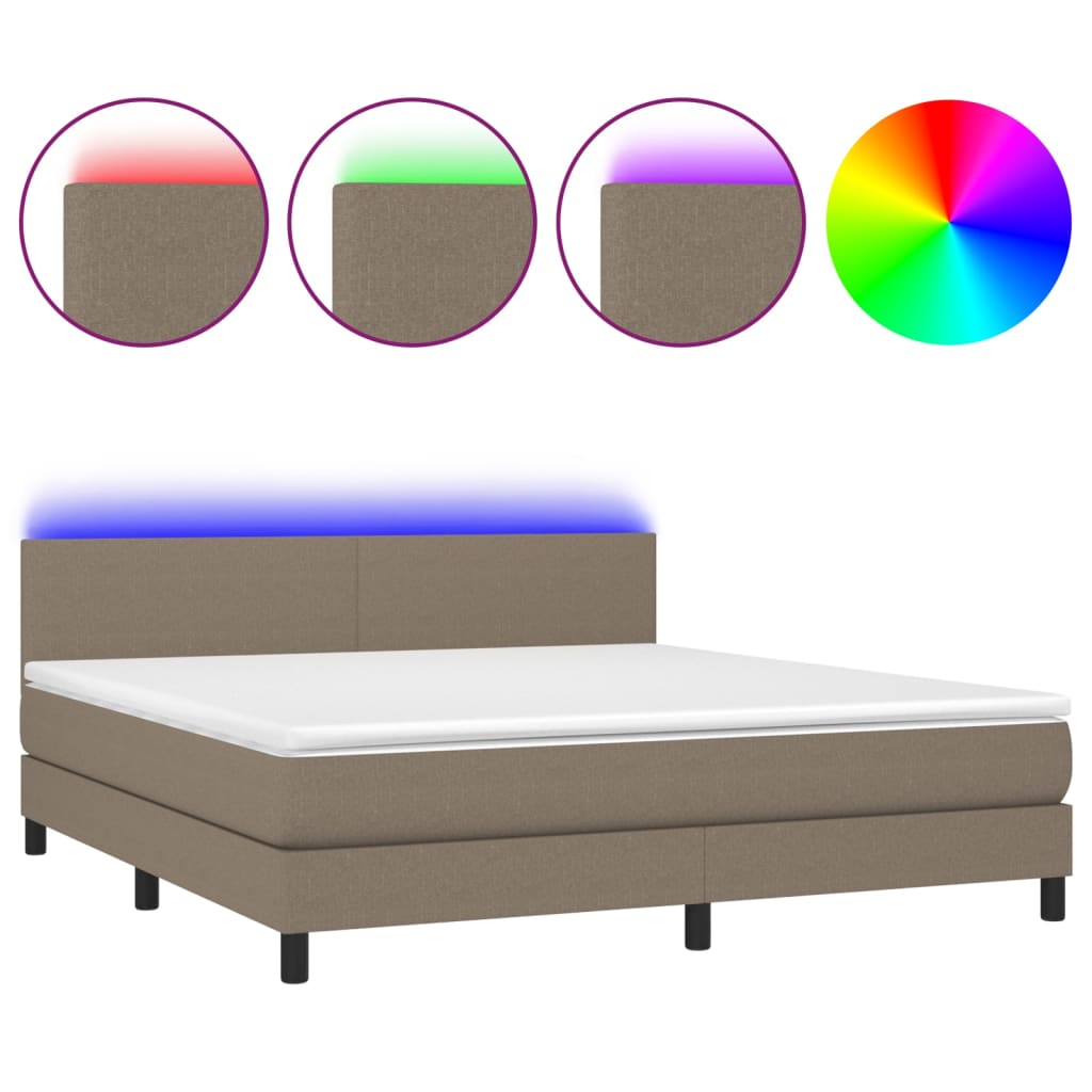 vidaXL Box spring postelja z vzmetnico LED taupe 160x200 cm blago