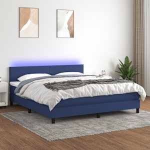 Box spring postel s matrací a LED modrá 160x200 cm textil - obrázek 1